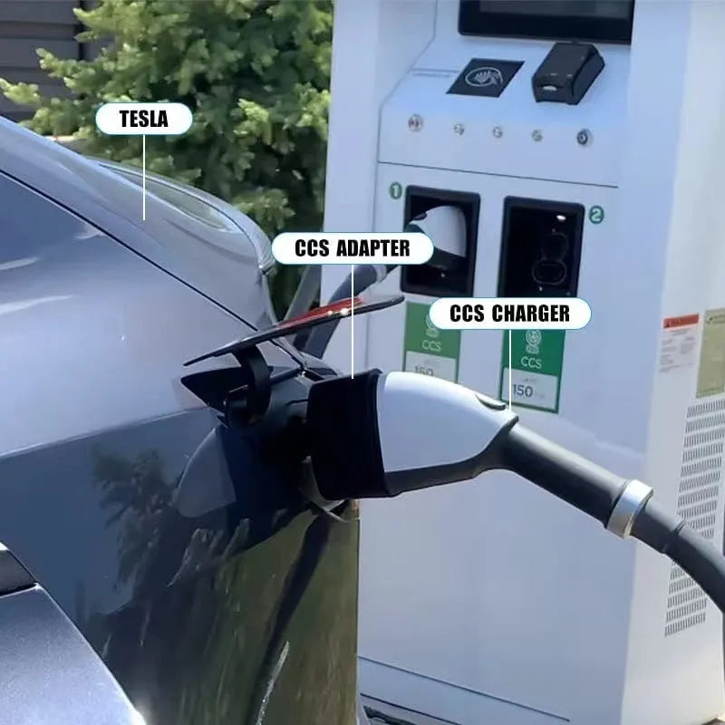Black Tesla charging plug conversion adapter with specifications for 80A and 500V