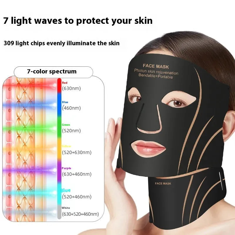 Black gold facial mask IPL device with LED lights and touch screen controls on headband