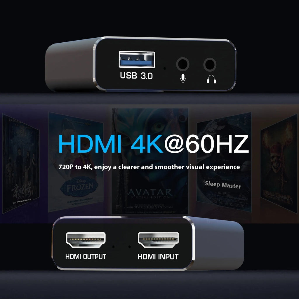 Black 4K gaming set-top box with MS2131 chip for gameplay recording