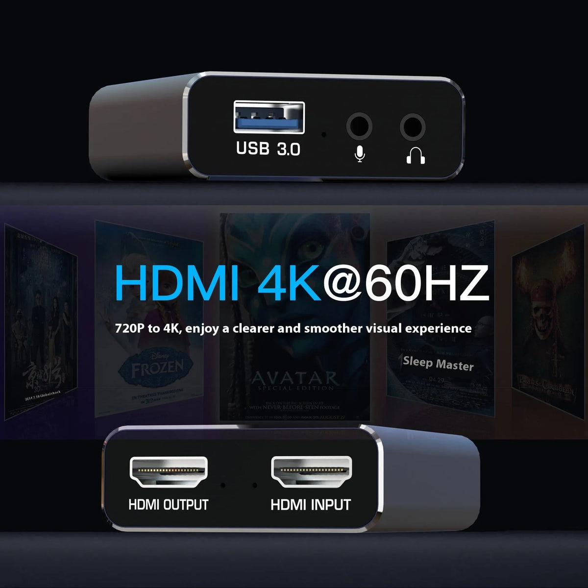Black 4K gaming set-top box with MS2131 chip for gameplay recording