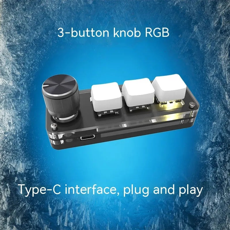 Black and white custom RGB backlit USB keypad with compact 15cm x 10cm dimensions