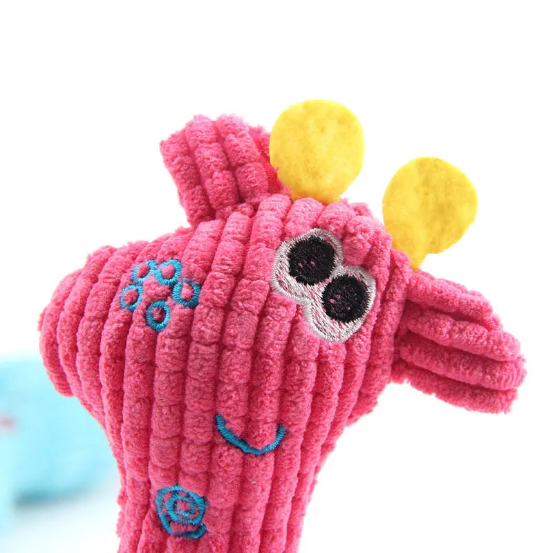 Blue deer shaped plush dog toy with corn grain texture and sound feature for pets