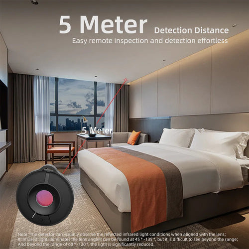 Compact infrared camera detector with 5 metre range for hidden camera detection