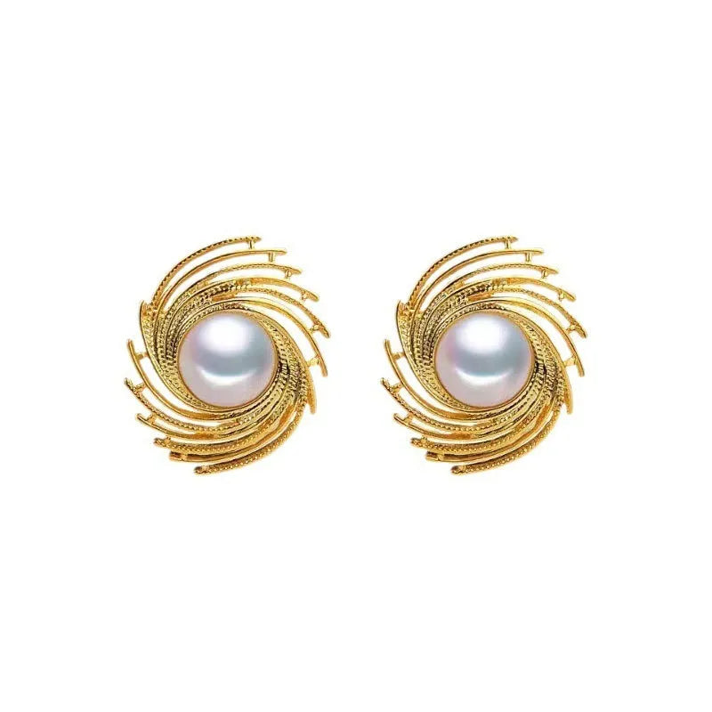 Vintage pearl flower earrings with irregular design and electroplated alloy construction