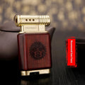 Ebony gas lighter with decorative wood designs in casual style
