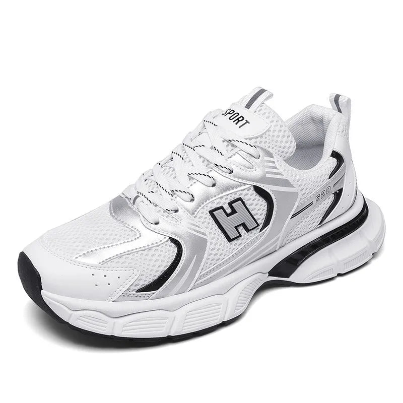 Men's casual running shoes with mesh upper and plastic sole in three colour options