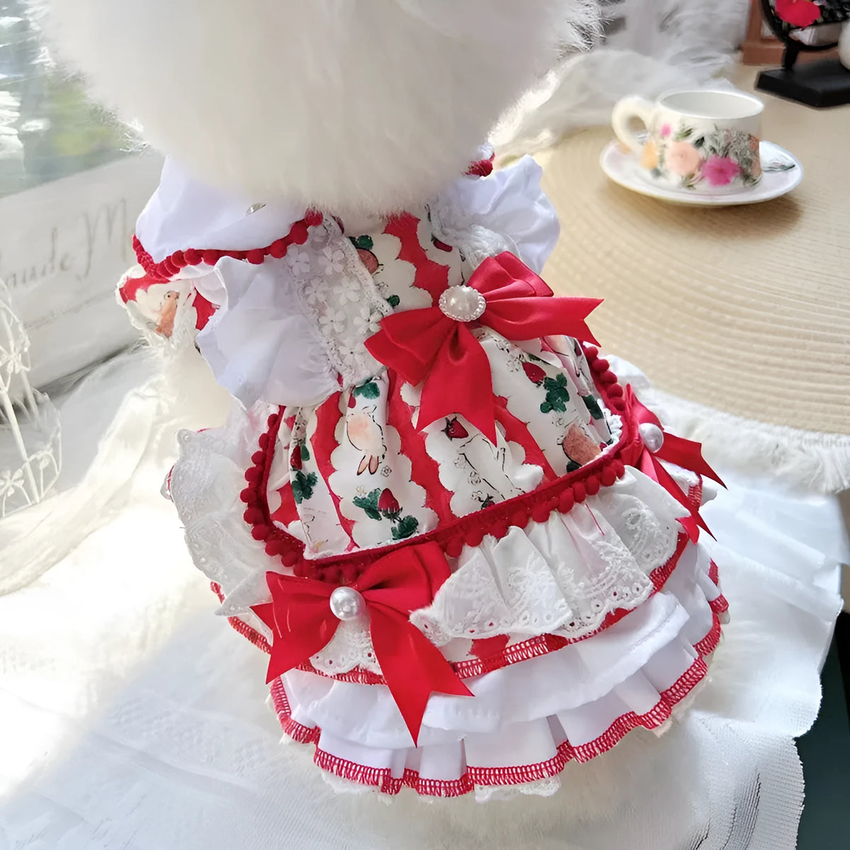 Small dog wearing polyester princess style rabbit skirt clothing for toy breeds