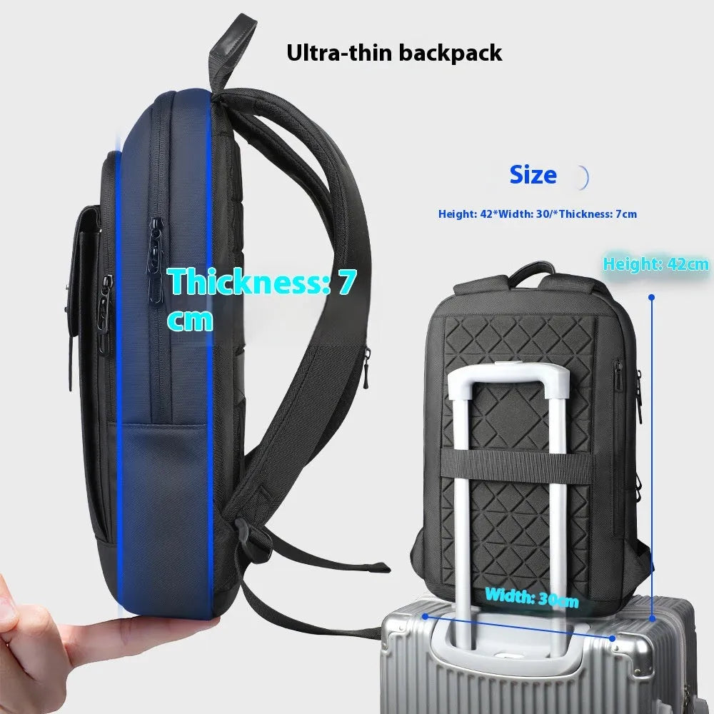 Black Oxford cloth backpack with sewing line detailing for business commuting