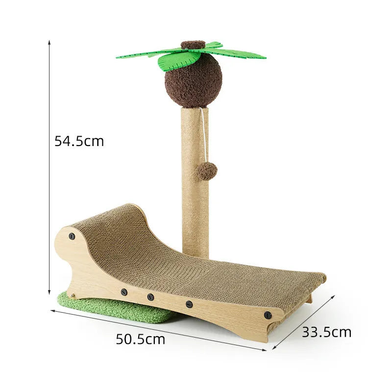 Wooden beach chair style cat nest with integrated scratch board for cats