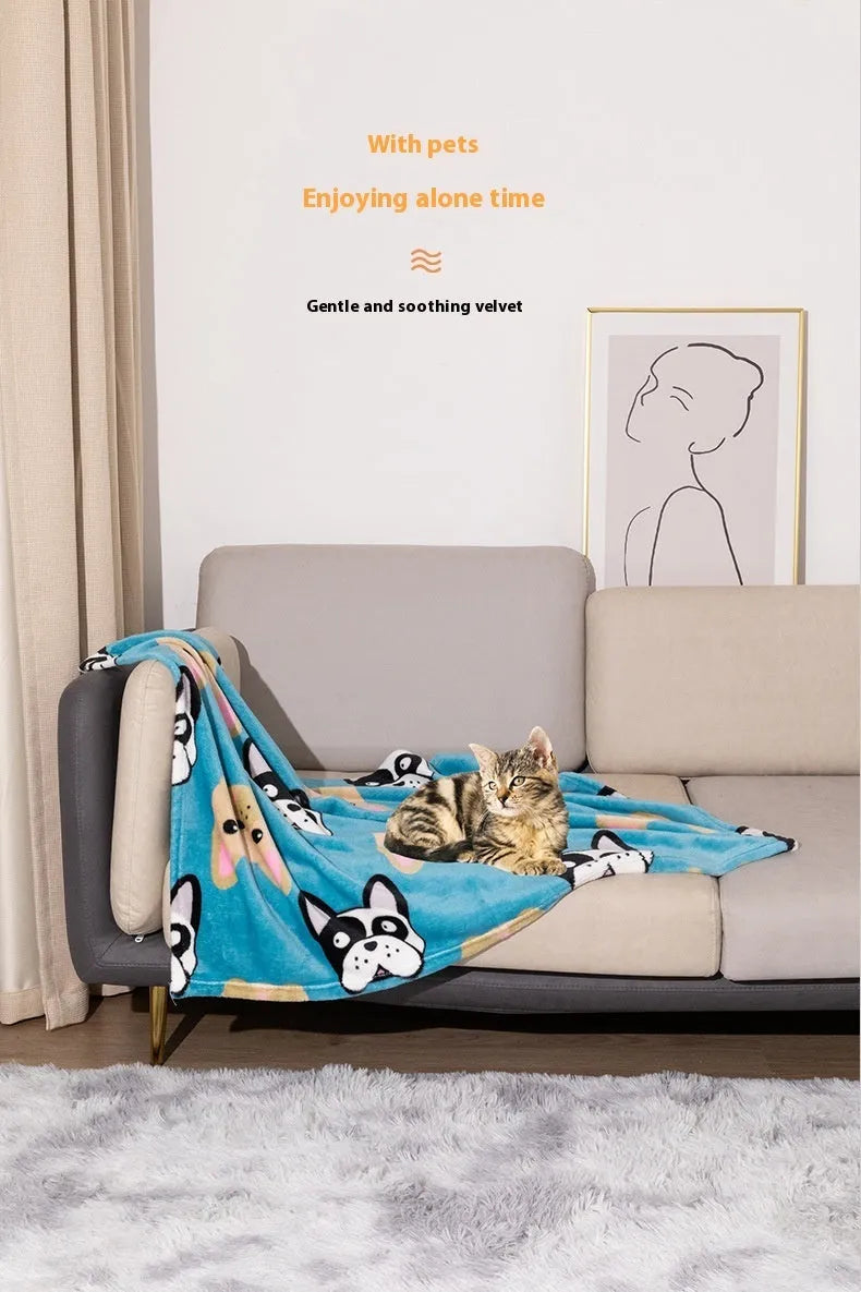 Blue Dog cartoon pattern double-sided thickened pet blanket for dogs.