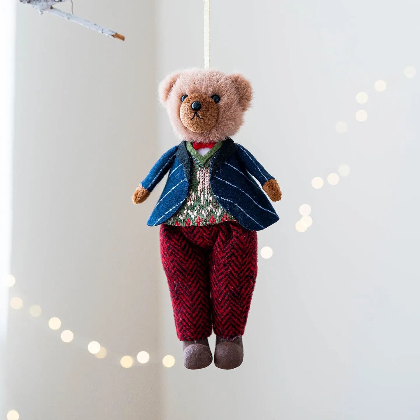 Princess bear and gentleman bear plush doll set with plaid cotton suits and cartoon styling
