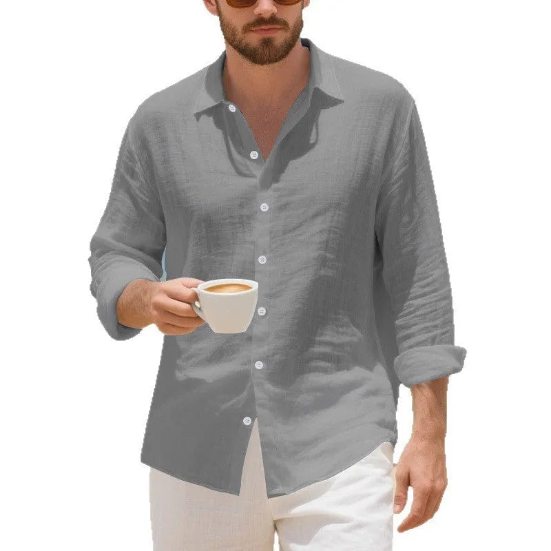Men's loose-fit linen casual shirt in Army Green colour with non-ironing construction