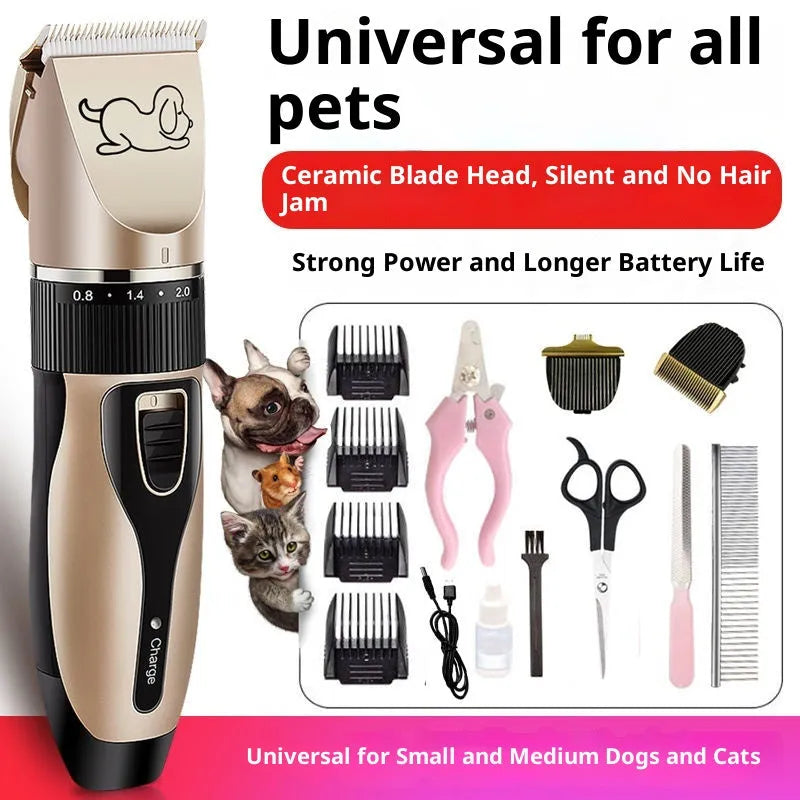 Professional pet shaver for dogs and cats in Pearl White or Tuhao Gold with spare blade and foot hair cutter head options.