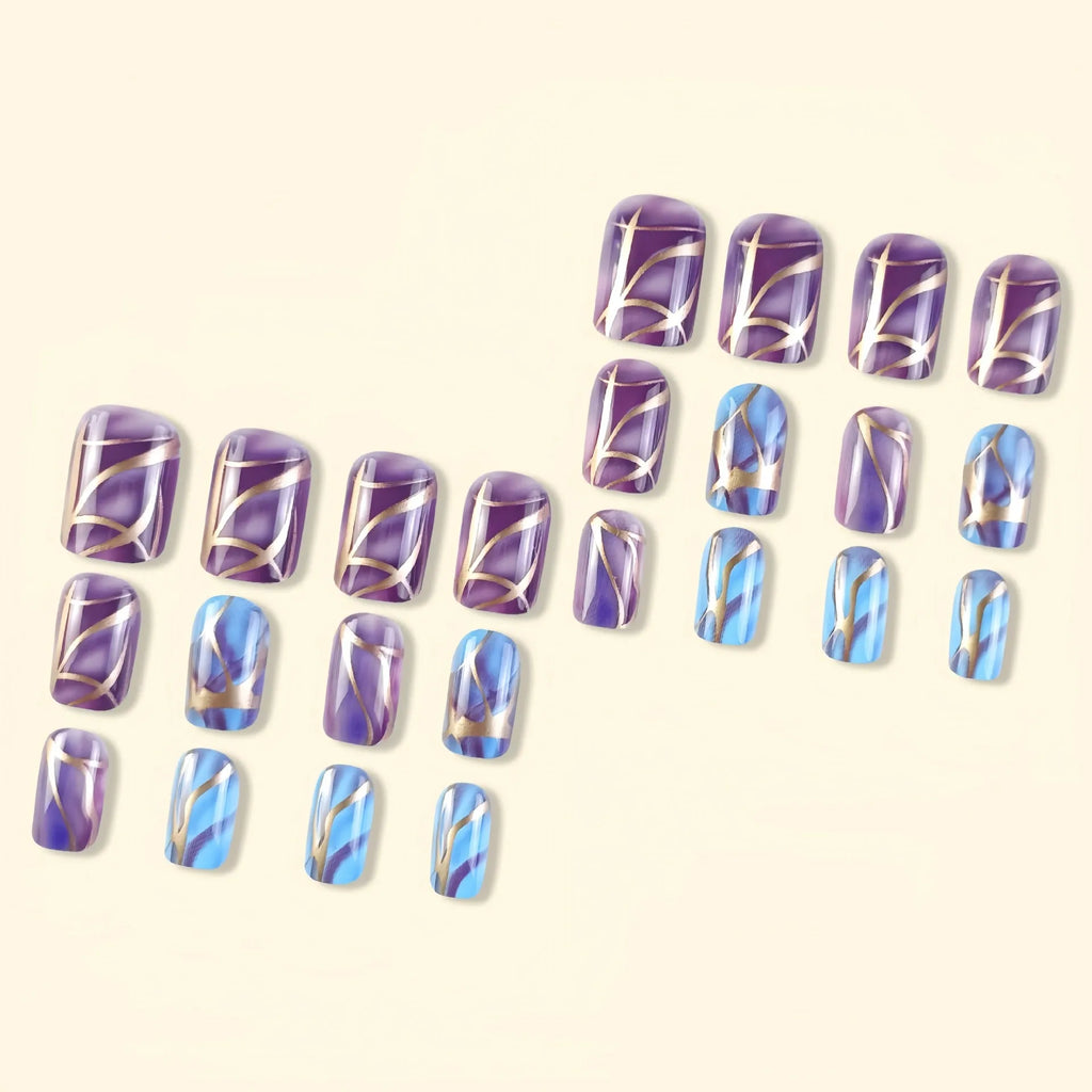 Purple striped mid-length nail stickers in European and American style design