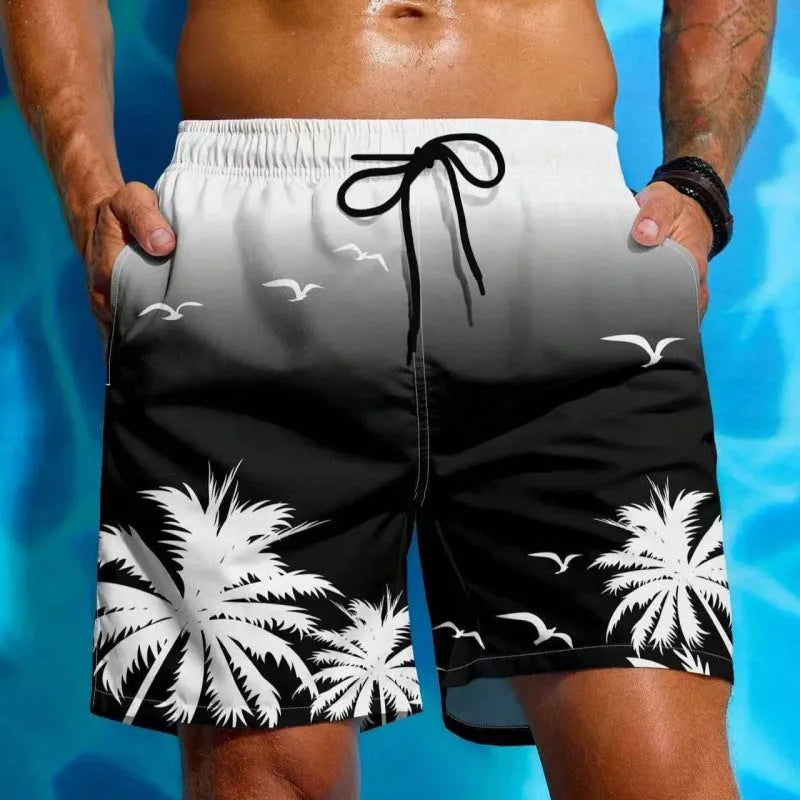 Men's loose fit ethnic style swimming trunks in polyester fibre fabric, shown in colour J001.