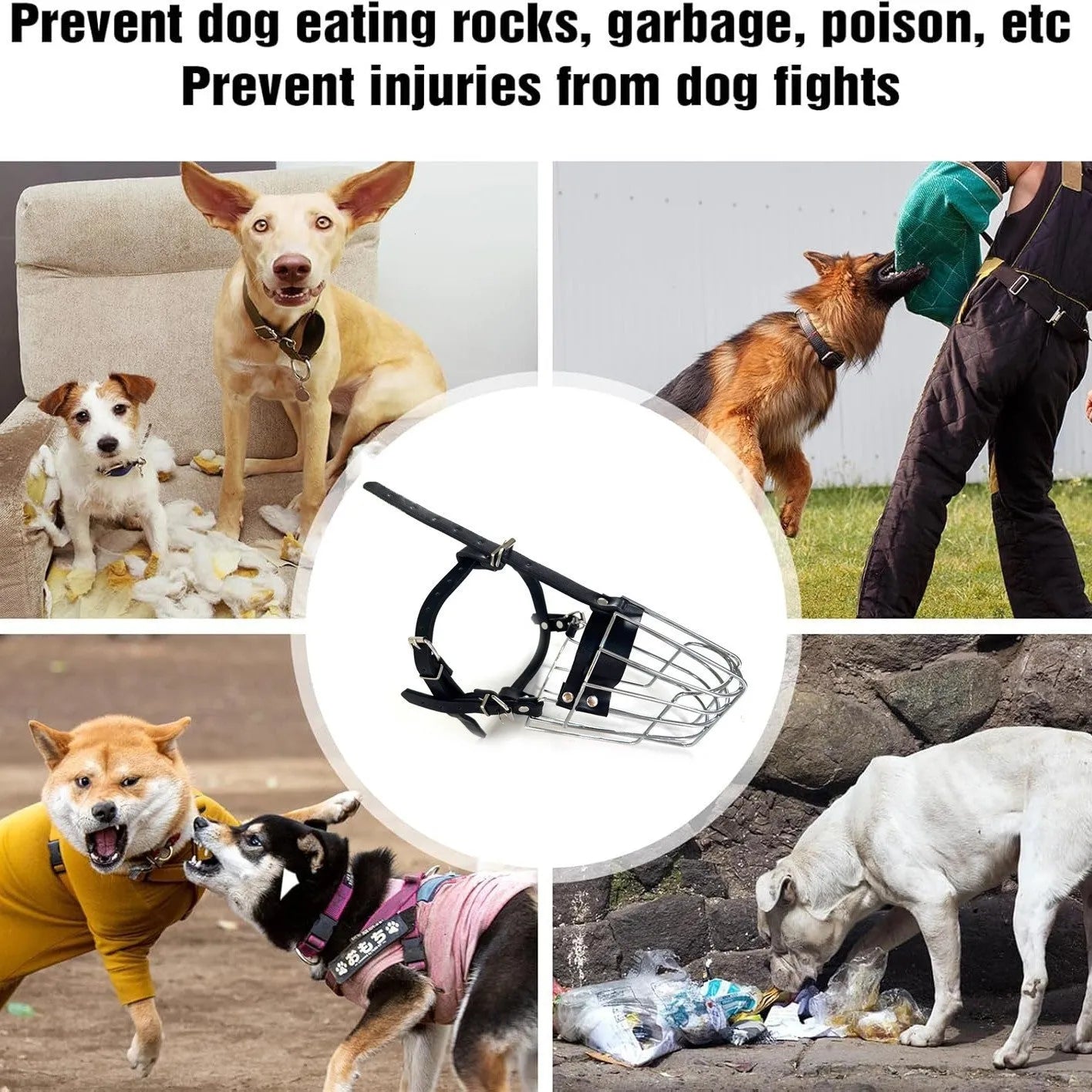 Black metal dog muzzle designed specifically for Golden Retrievers and German Shepherds