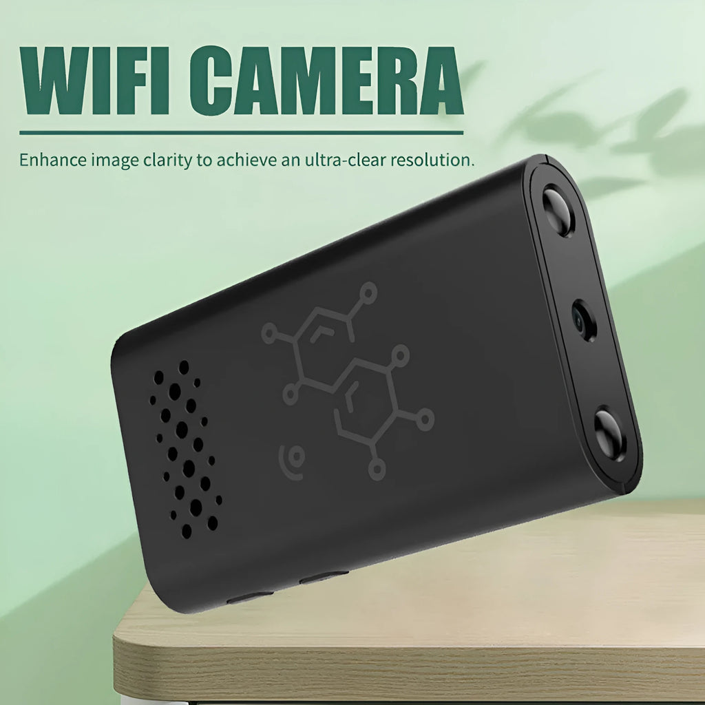 Black smart security camera with 1080p HD video for indoor baby monitoring and home security