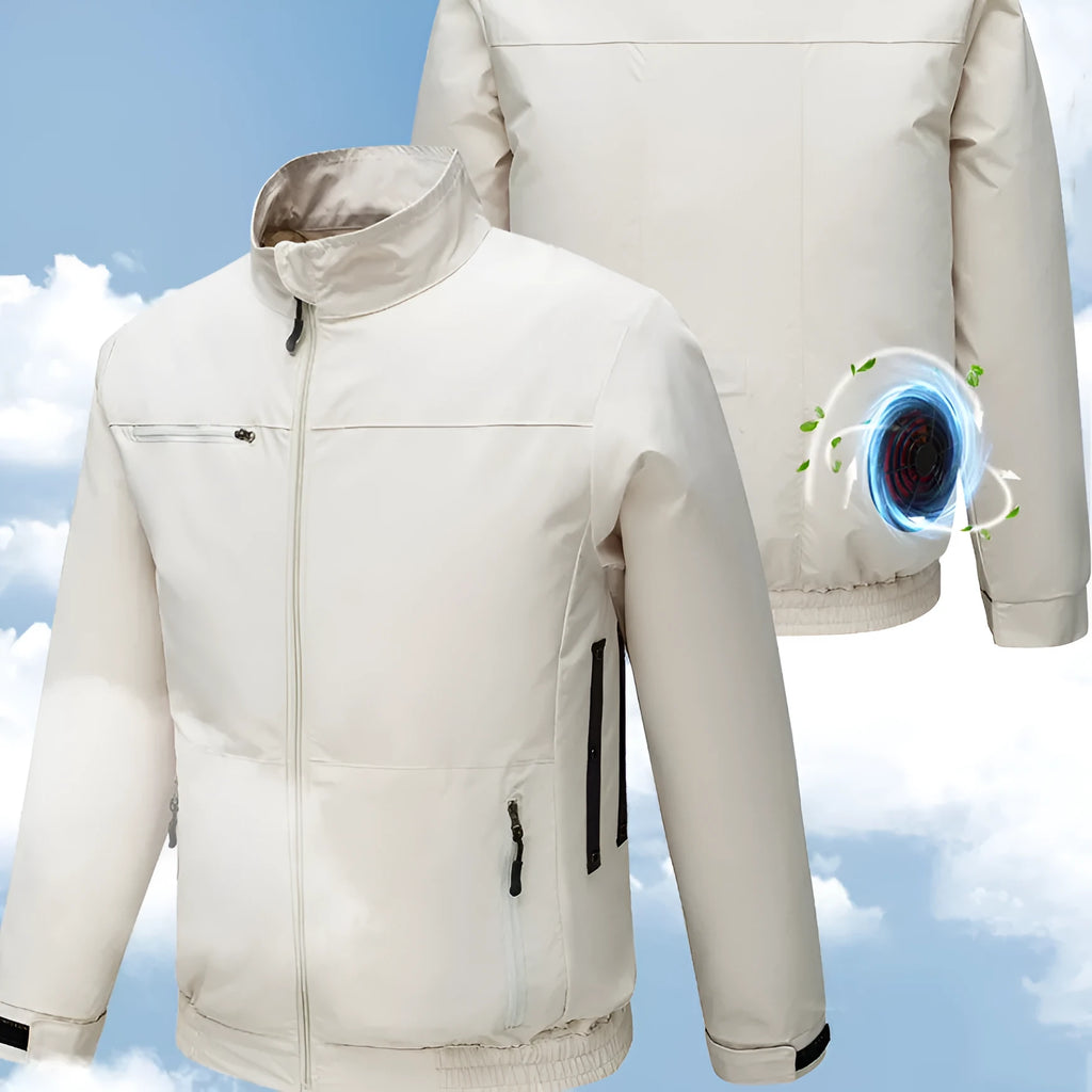 Men's black summer air conditioning jacket with built-in fan system for outdoor work