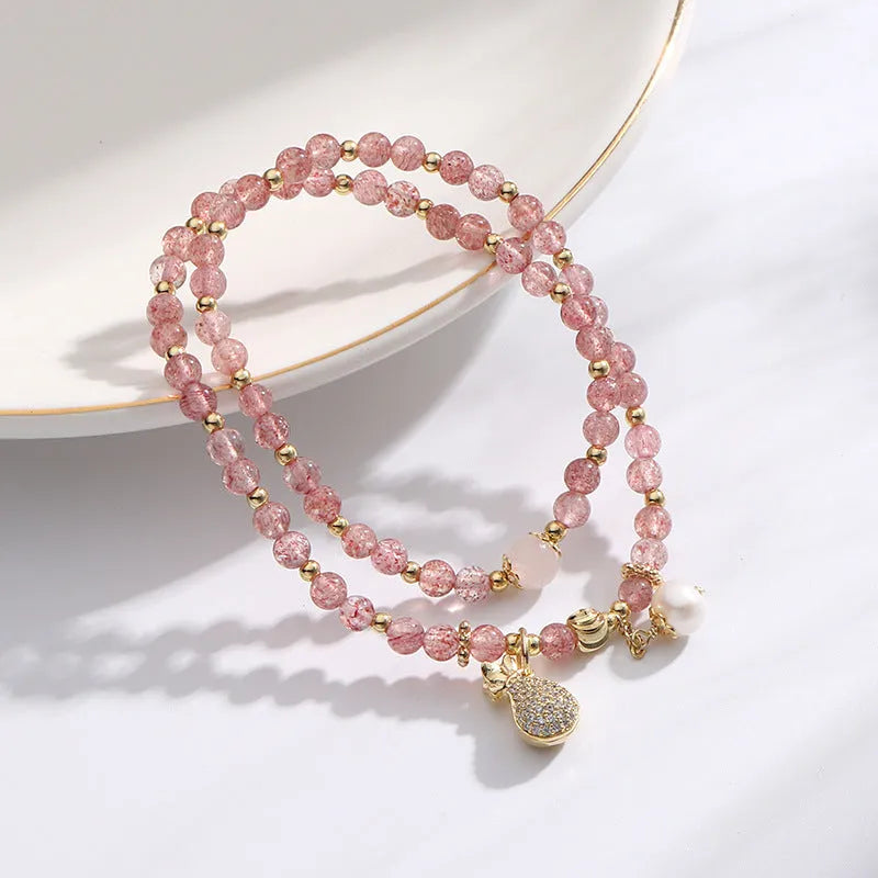 Strawberry quartz crystal bracelet with geometry shape and wallet bracelet design