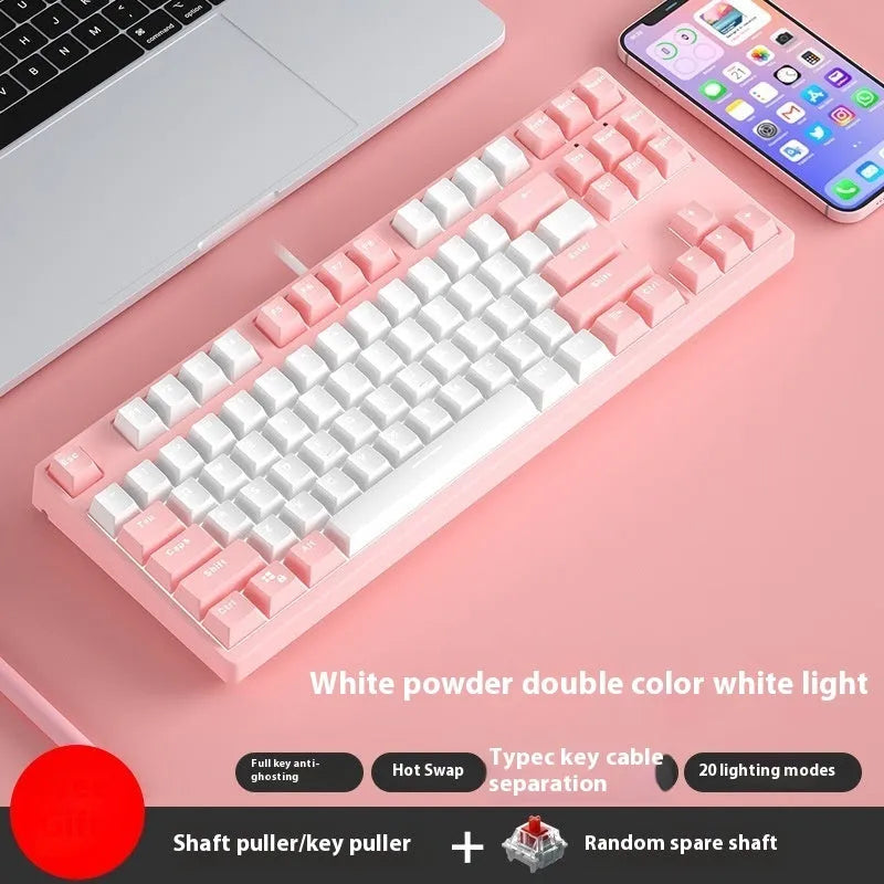87-key wired mechanical keyboard with hot-swappable switches showing two-tone colour options