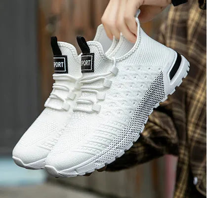 Men's mesh casual shoes in solid colours including army green, khaki, white, black, light grey, and dark grey