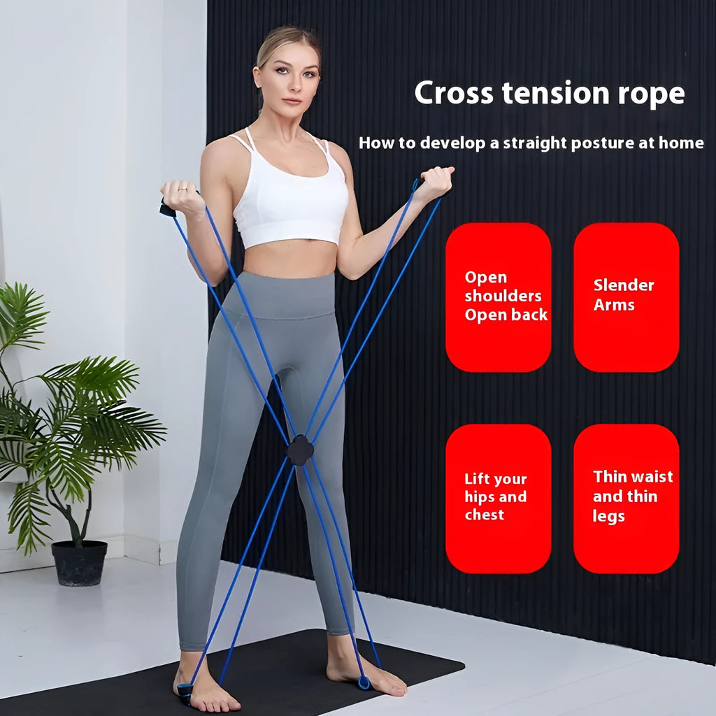 Blue eight-character TPR shoulder puller fitness equipment for women with cross tension device