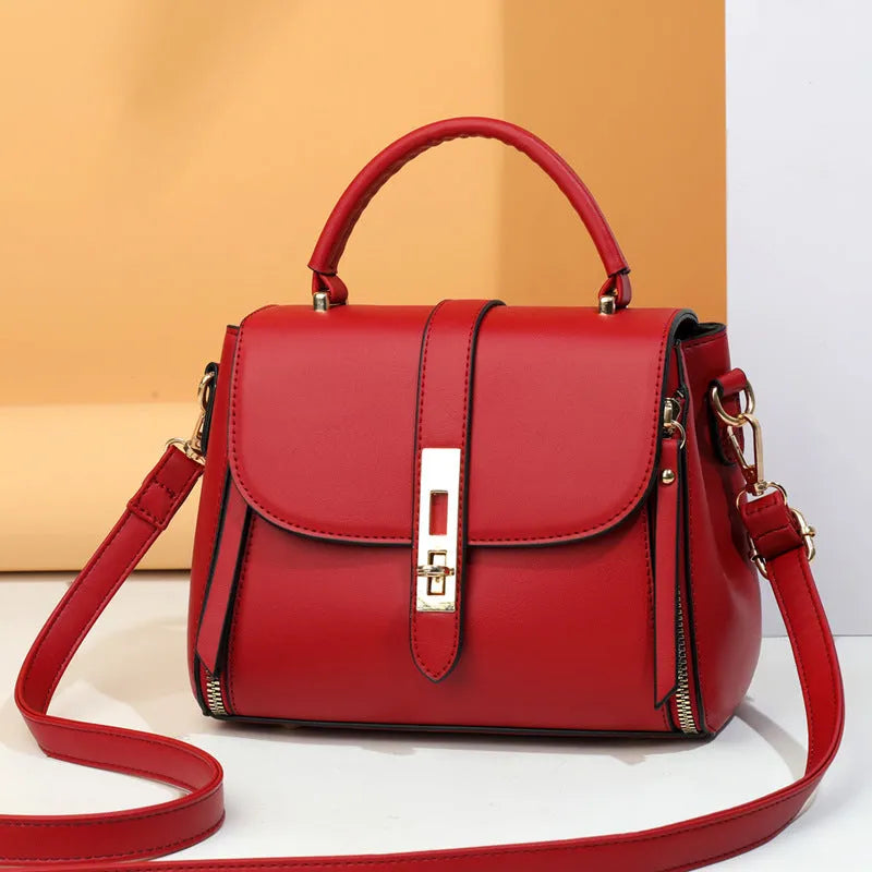 Women's soft leather messenger bag in square vertical design with adjustable shoulder strap