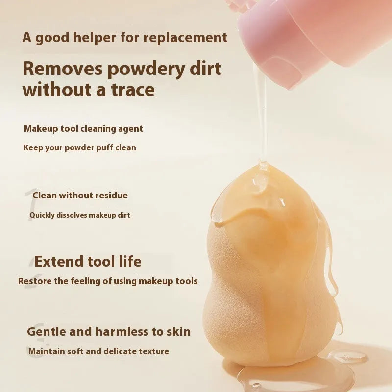 Makeup brush cleaner kit with 80ml detergent bottle and 75ml wash-free spray bottle.