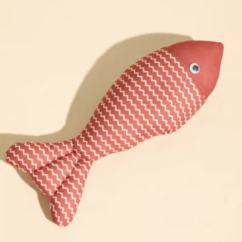 Catnip-filled fish cat toy in yellow, red or blue colours in large or medium sizes