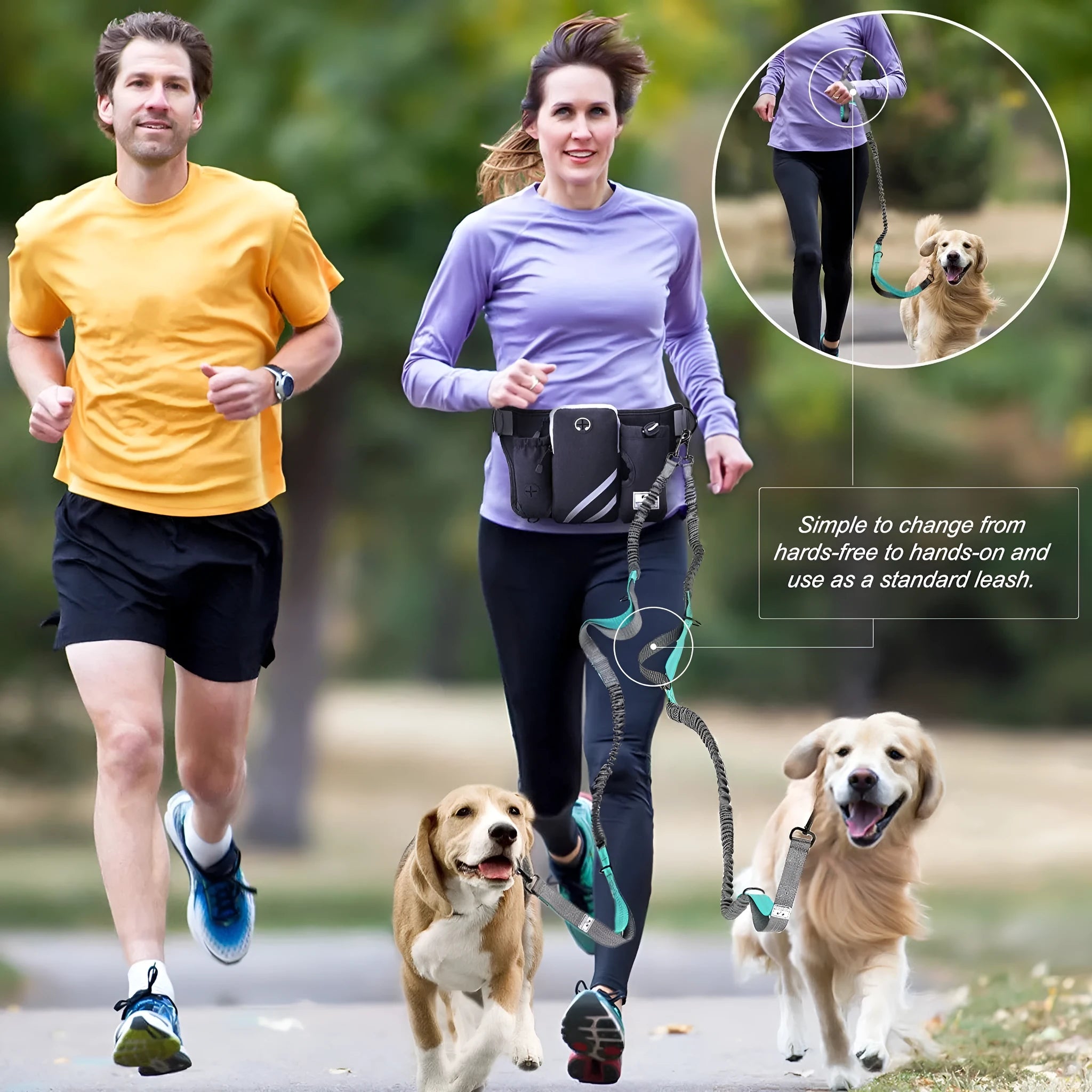 Black nylon dog walking waist bag set with leash and collar for outdoor pet training