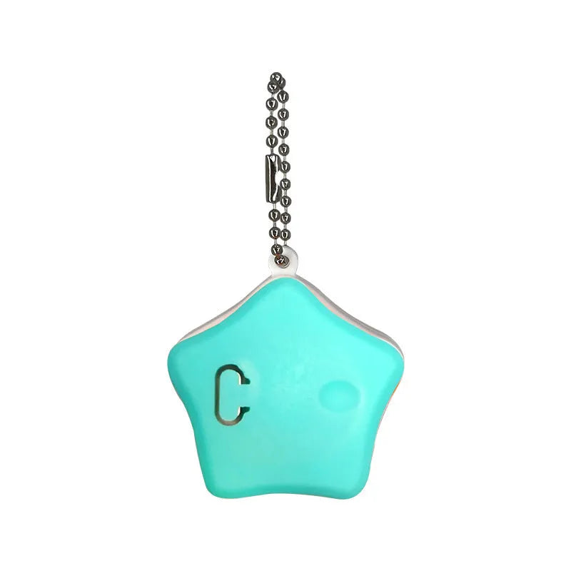 Blue rechargeable pet night light attached to dog collar showing three lighting modes