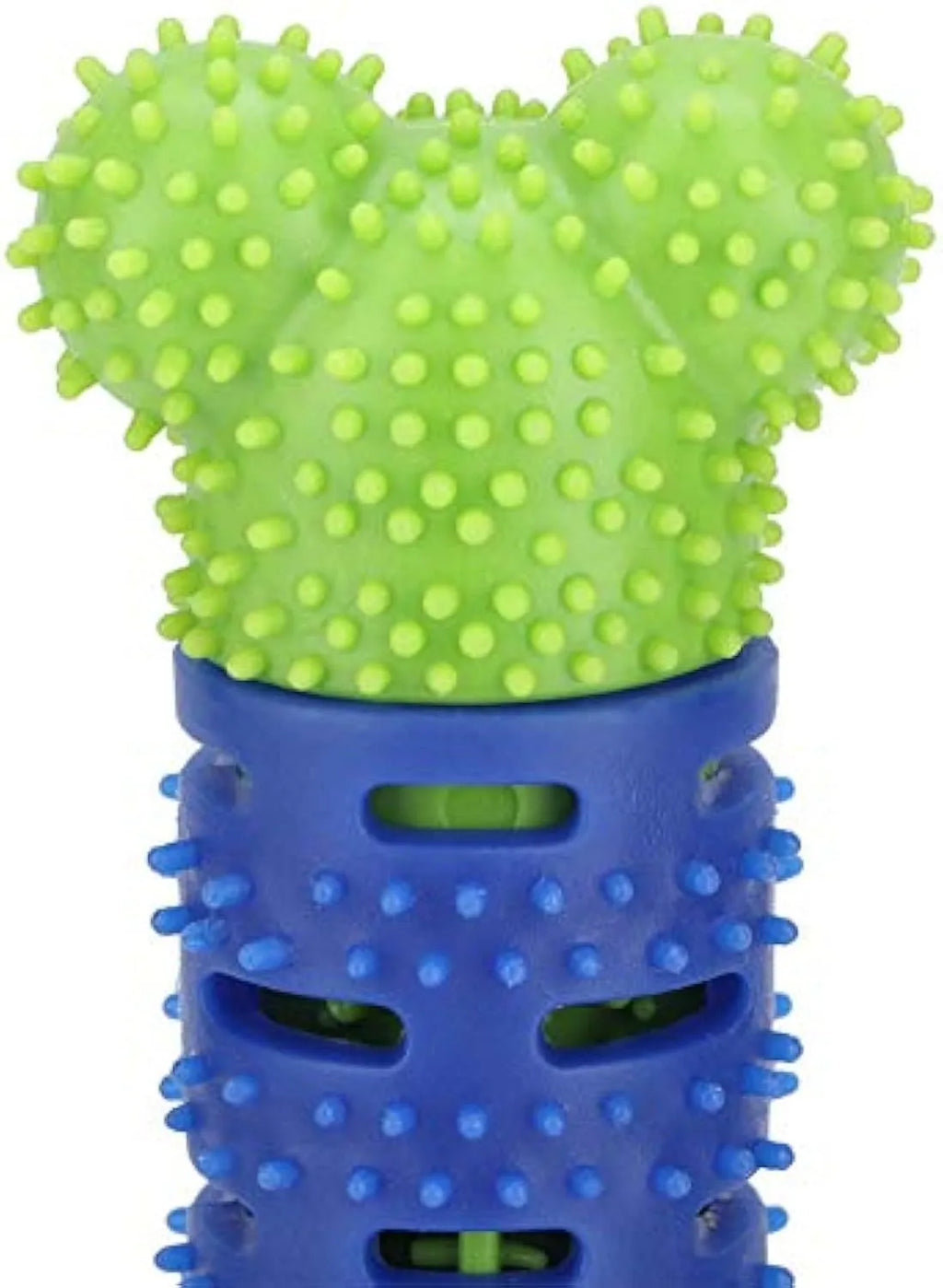 Blue-green 25cm long dog molar tooth cleaner chew toy with silicone bristles and massage nodules