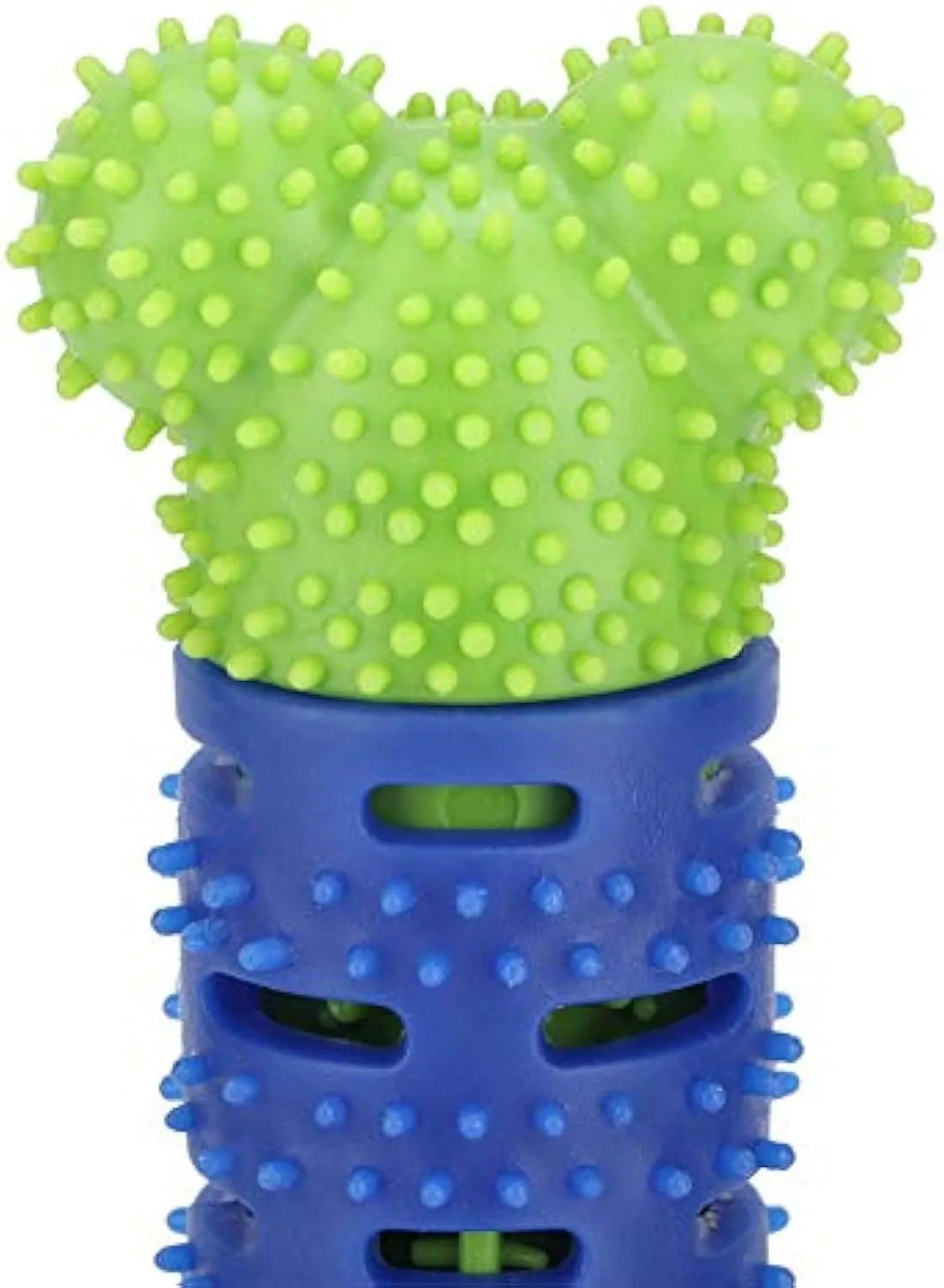 Blue-green 25cm long dog molar tooth cleaner chew toy with silicone bristles and massage nodules