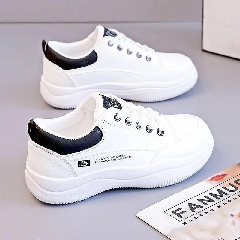 Women's white Korean-style lace-up pumps with cross strap detail and flat 3-5cm heel