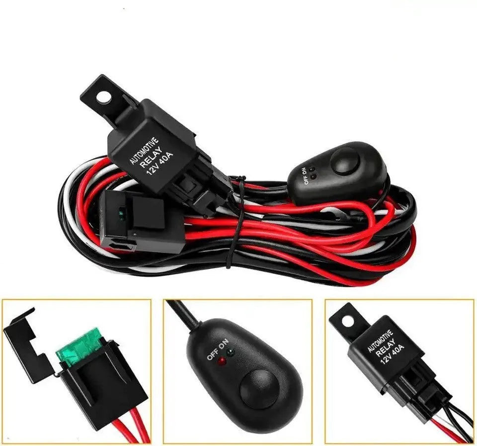 LED roof spotlight wiring harness with 2 metre silicone cable and connectors for automotive lighting installation