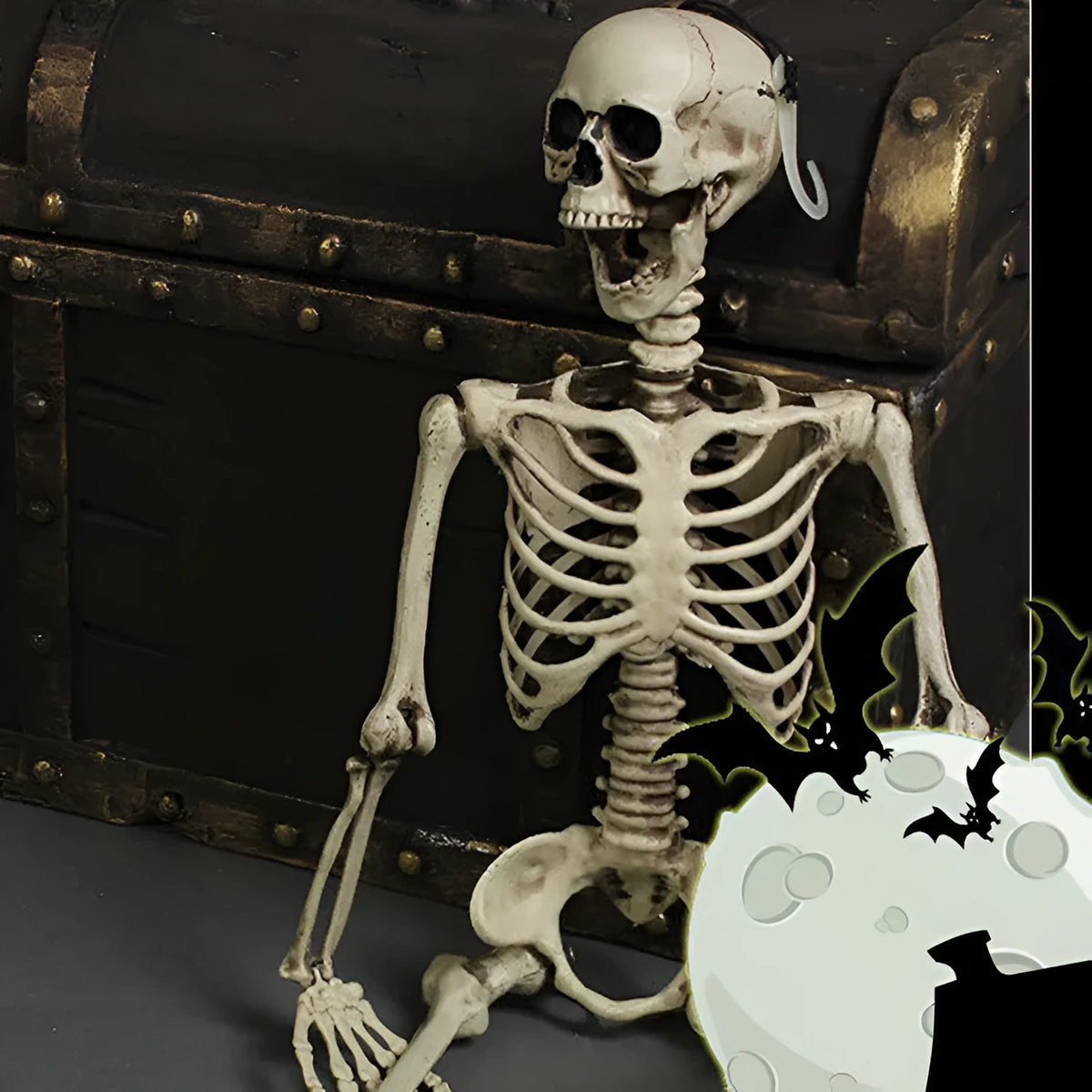 170 cm tall plastic skeleton prop with detailed human skull for Halloween or display