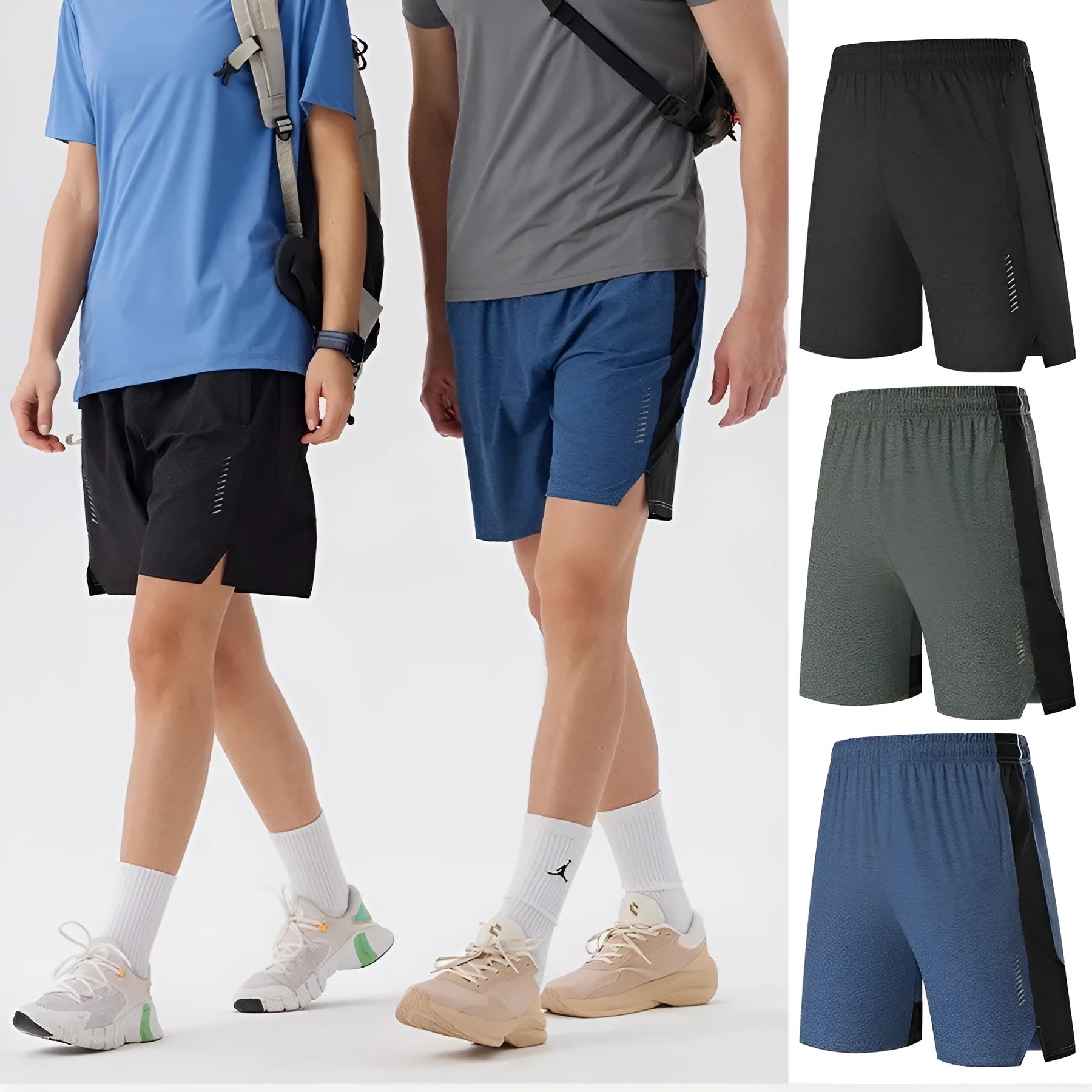Men's stretch spandex shorts in black, blue or green with mid-waist design
