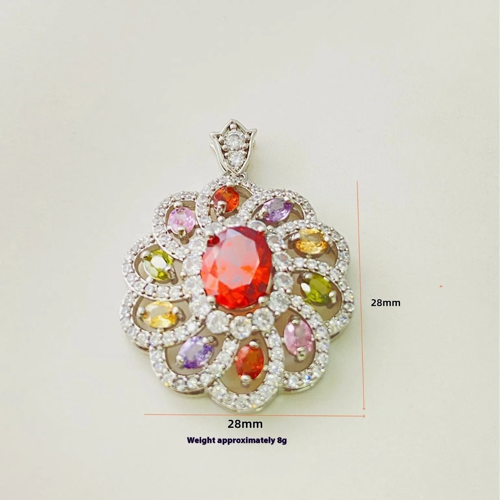 Women's zircon flower pendant necklace in gold, champagne gold, or platinum colour with optional chain