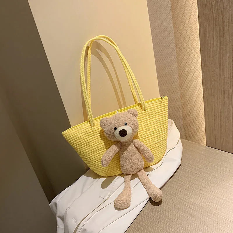 Woven cotton linen bag with dumpling shape and double shoulder straps in six colour options