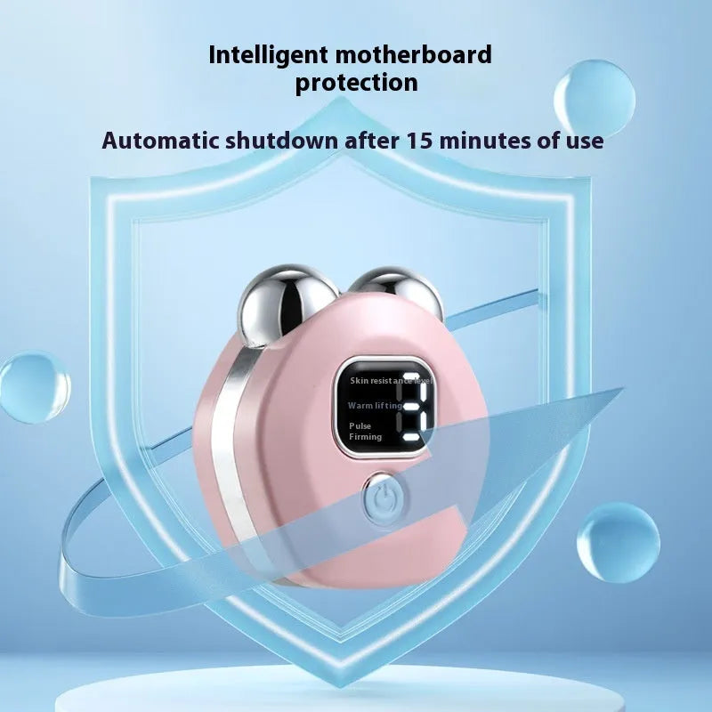 Portable hot compress charging facial massage instrument with double rollers in light blue colour