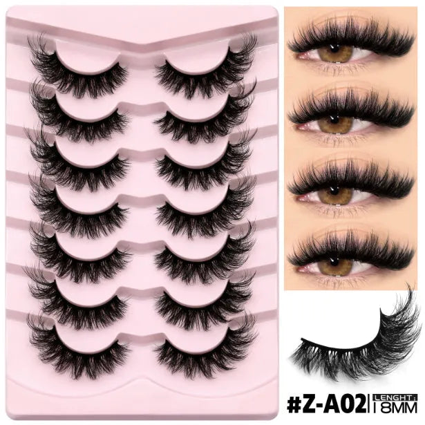 Six styles of natural false eyelashes without eyeliner in artificial fibre construction