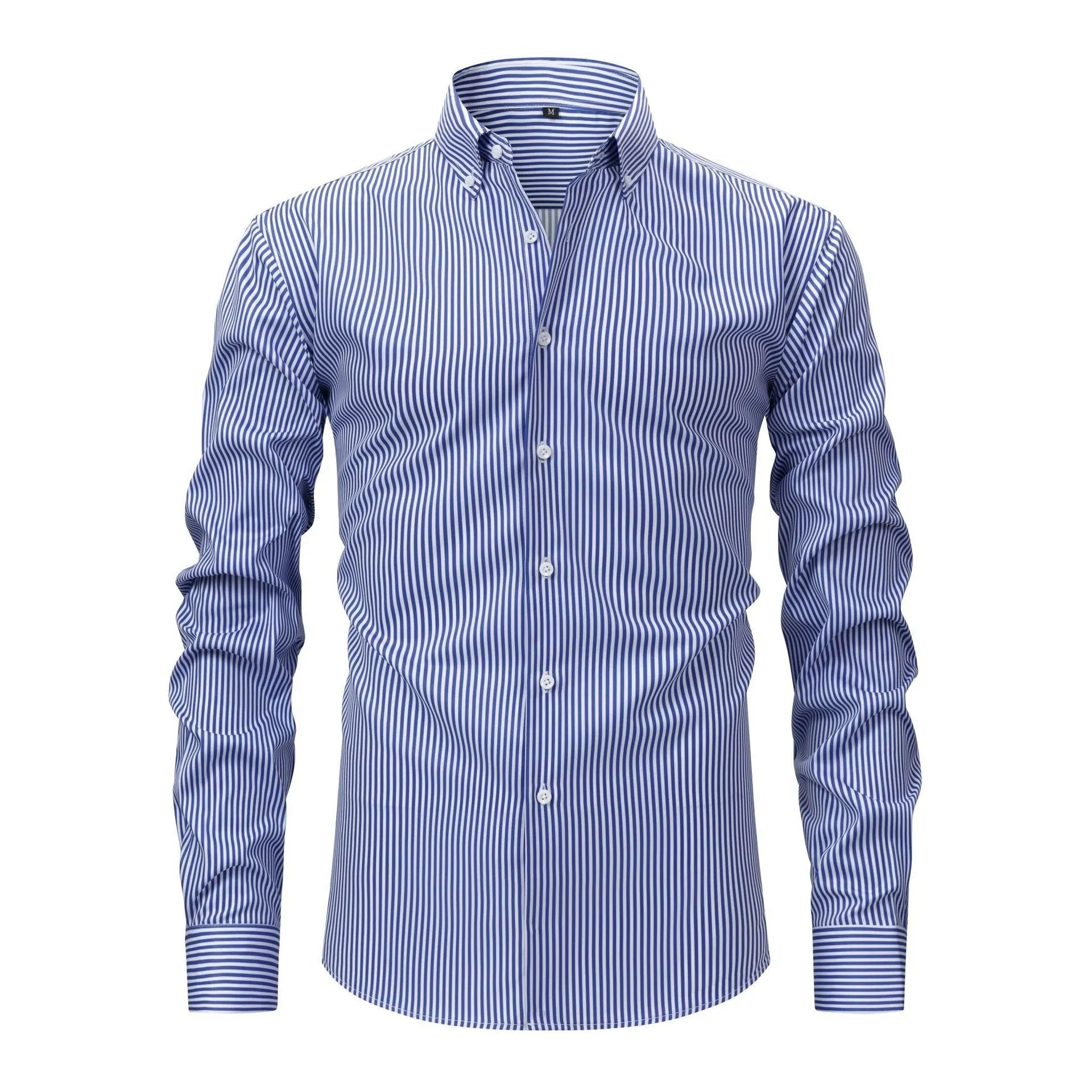 Men's striped business casual shirt with lapel collar in one of six colour options