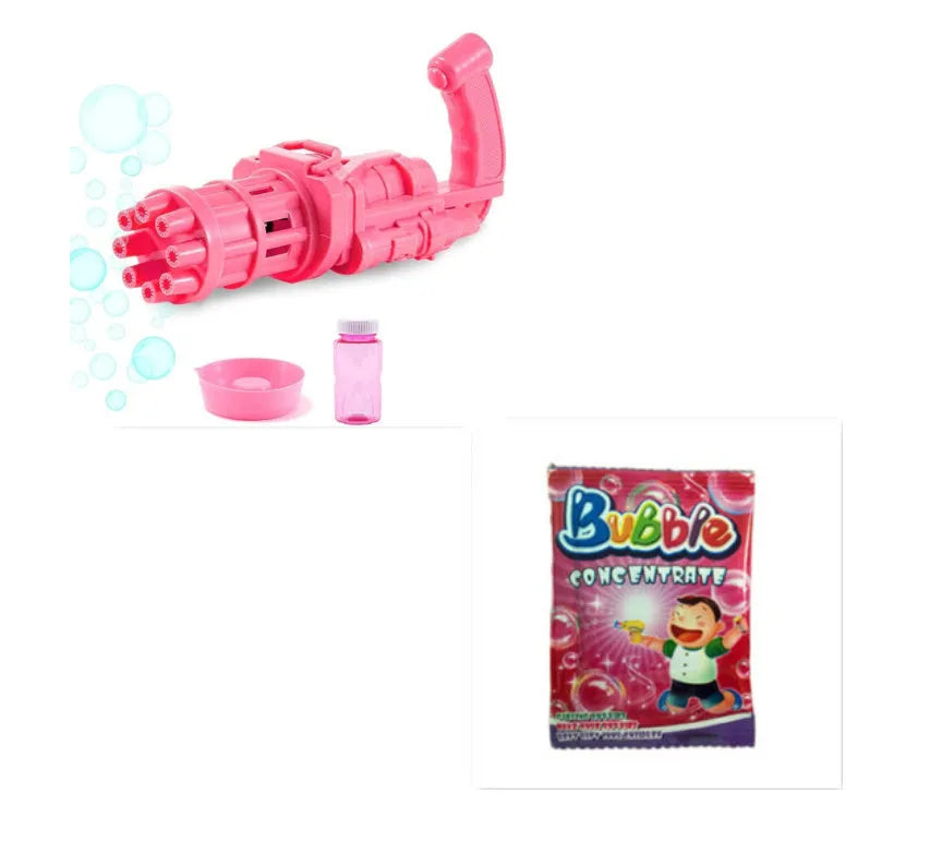 Kids plastic bubble gun toy machine in pink gold or black with 2-in-1 fan function and battery power