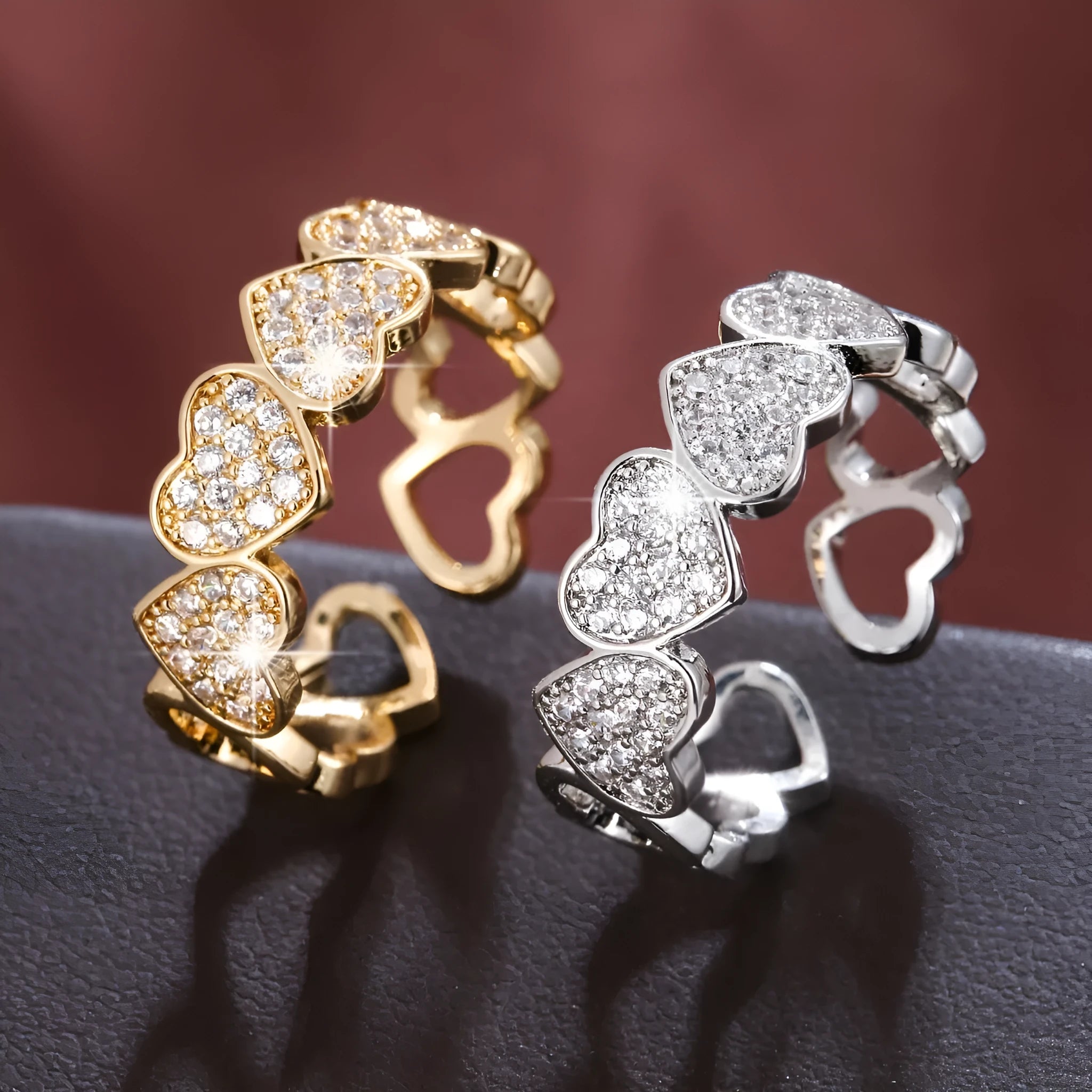 Adjustable opening couples ring with geometric heart design in gold and silver colour options