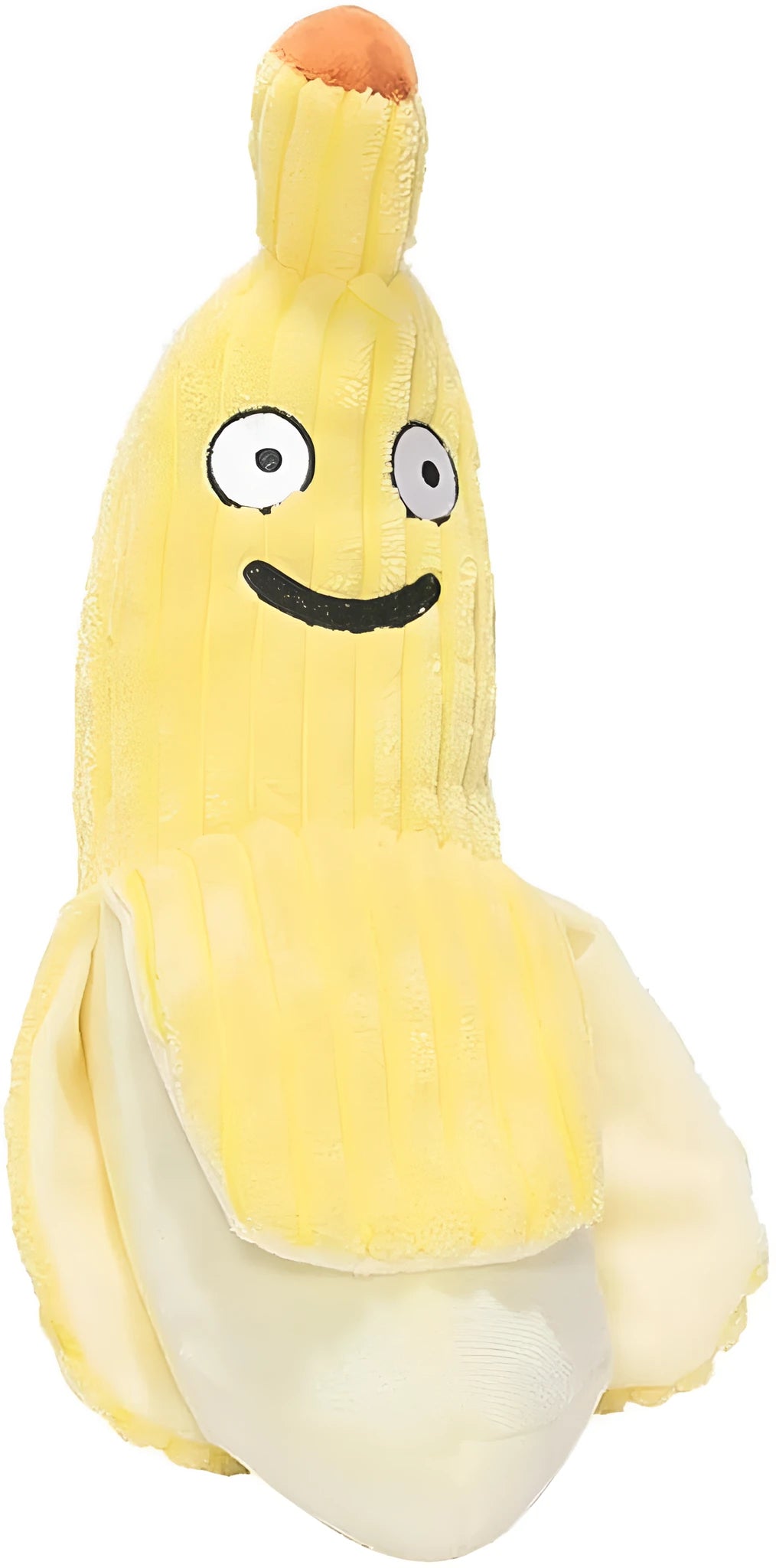 Yellow banana-shaped cat crinkle toy measuring 13 inches long with plush material