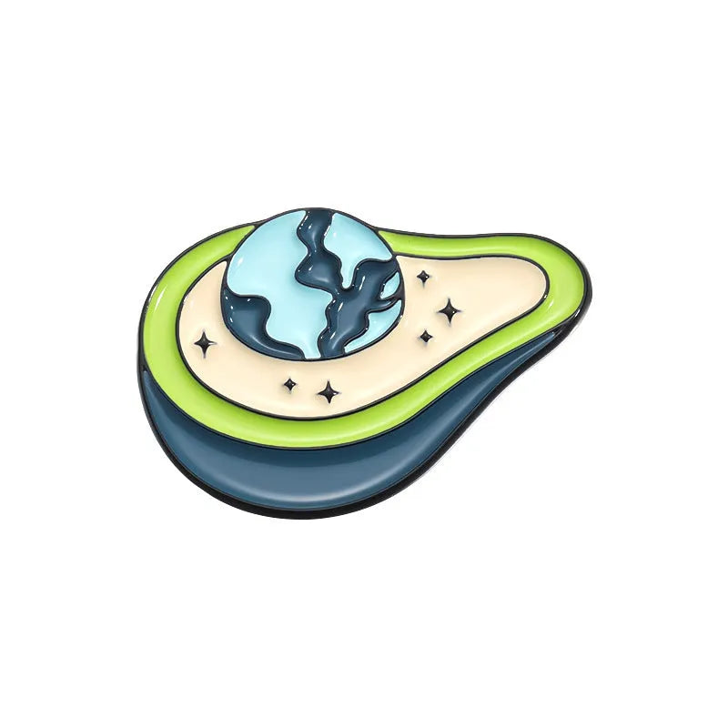 Colourful cartoon fruit and letter shaped zinc alloy decorative brooch.