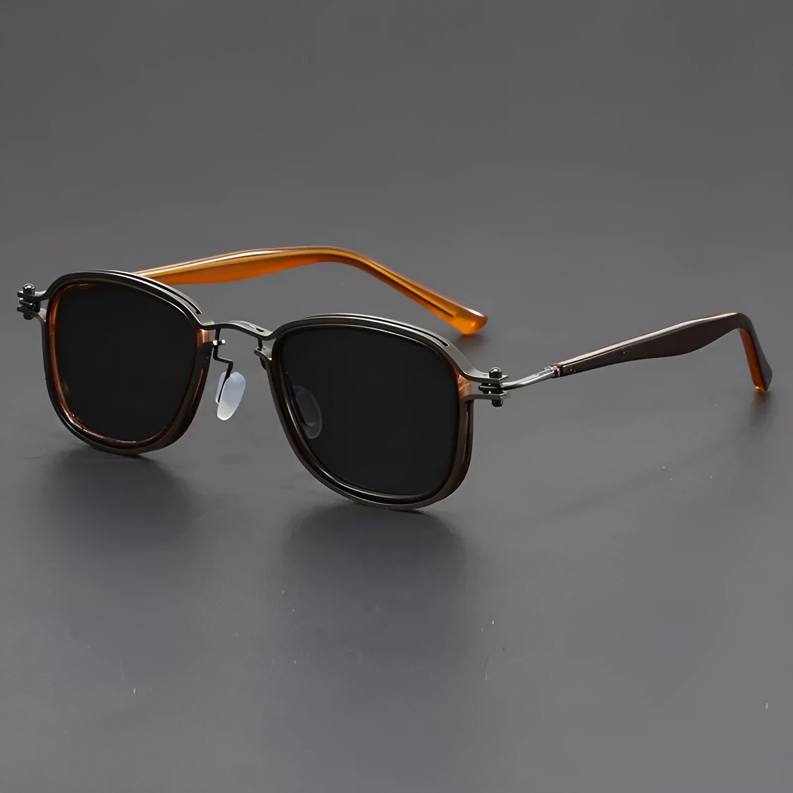 Retro square frame metal sunglasses with AC lenses in gun transparent green colour for outdoor sports and fashion