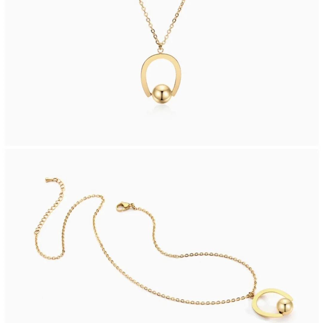 Stainless steel bead chain necklace with geometric pendant in gold or silver finish, adjustable 21-50cm length.