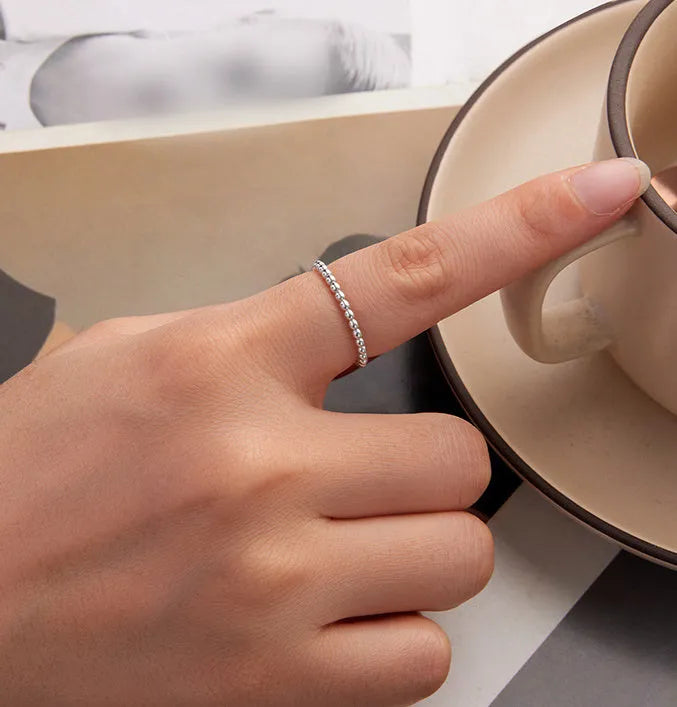Silver geometric polka dot stackable ring for women, polished finish, sizes 6 7 8
