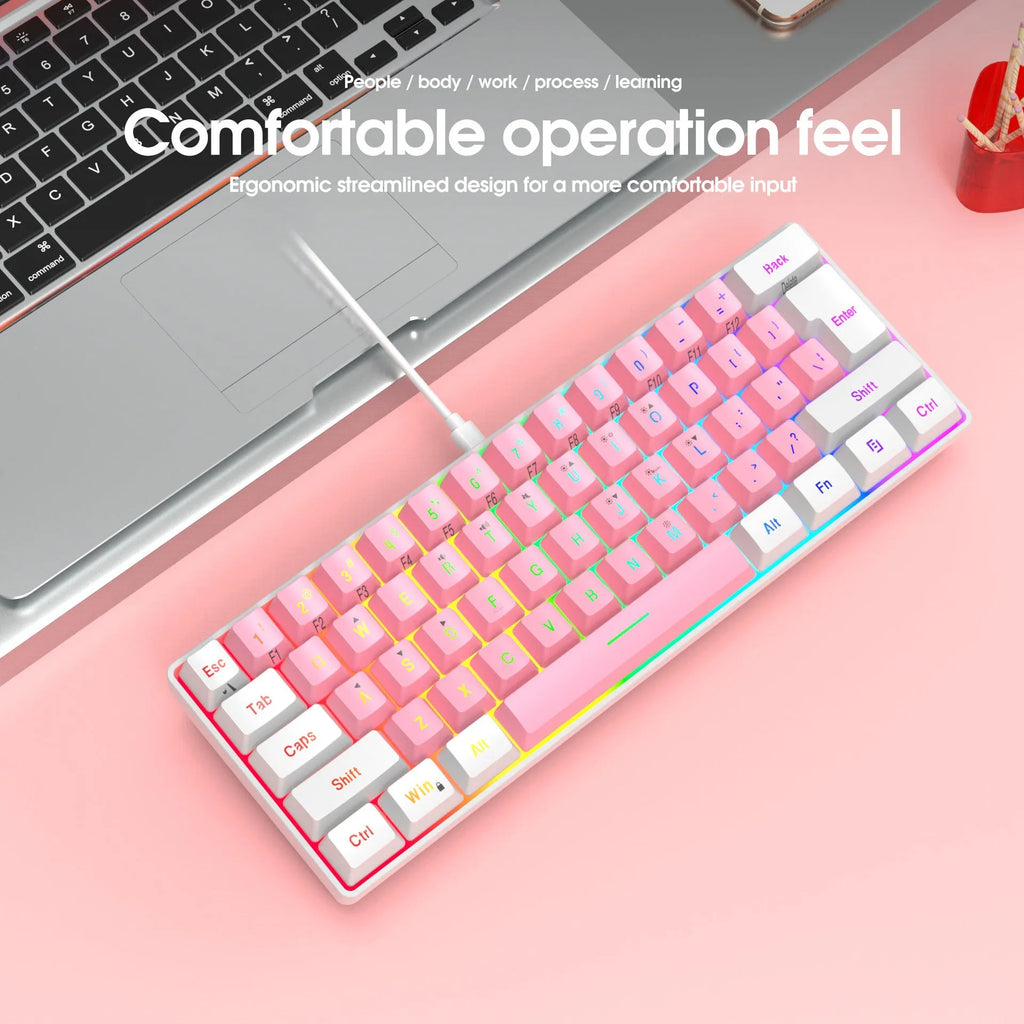 Simple wired 61 key membrane keyboard with UK layout and 1.7 metre cable in white and black colour